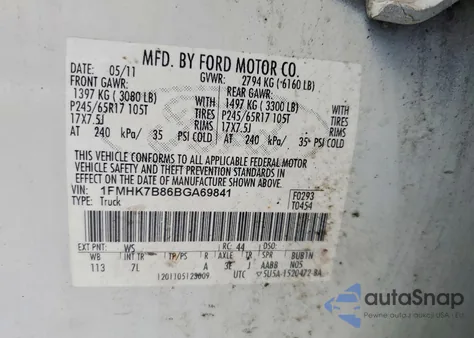 2011 Ford Explorer from USA, damaged, VIN 1FMHK7B86BGA69841